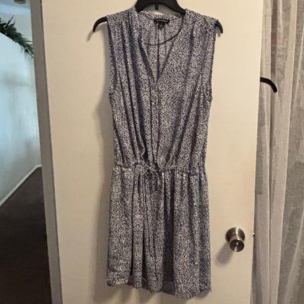 Hilary Radley Tie Front V Neck Sleeveless Tunic Shirt Dress Navy/White Size 12